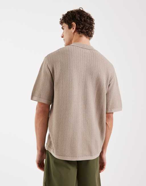 Redefined Rebel – Fernando – Beige, texturerad pikétröja med boxig passform och korta ärmar, 4 av 5