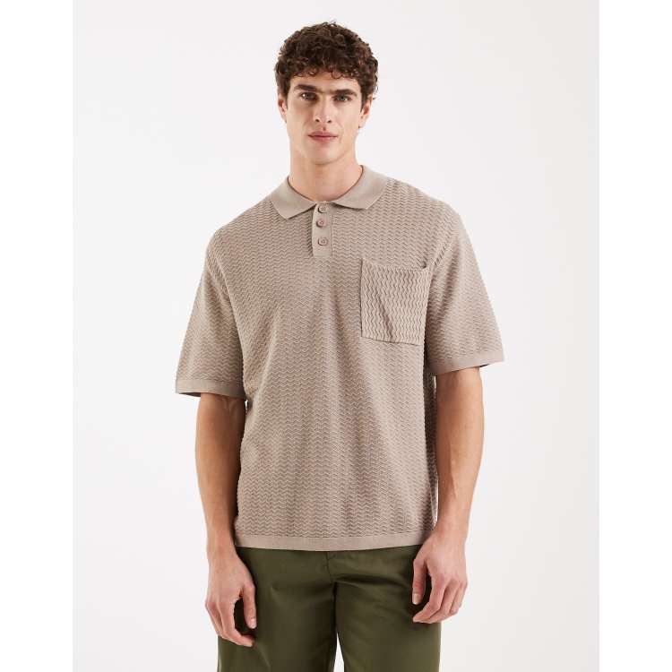 Redefined Rebel Fernando boxy fit short sleeve textured polo shirt