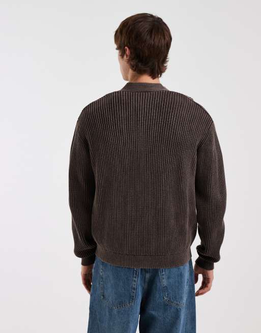 Redefined Rebel - Forvasket brun strikket cardigan i oversized firkantet pasform, 5 af 5
