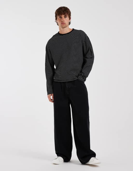 Redefined Rebel – Gestreiftes, langärmliges Oversize-Shirt in Schwarz, 2 von 5