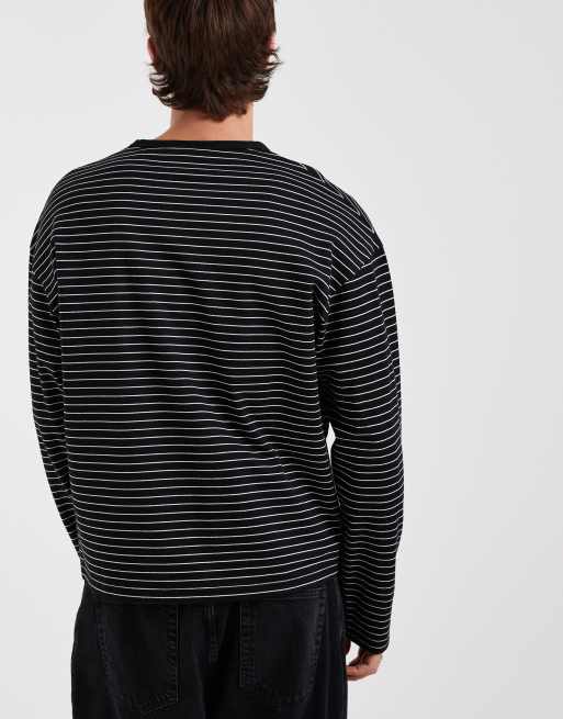 Redefined Rebel – Gestreiftes, langärmliges Oversize-Shirt in Schwarz, 5 von 5