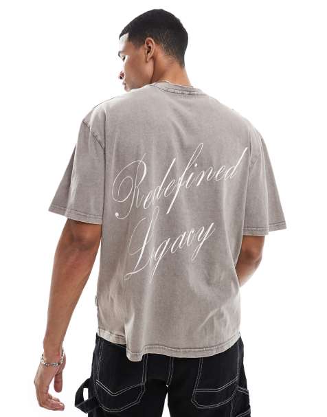 Redefined Rebel – Grå t-shirt i oversize med motiv baktill - view 1