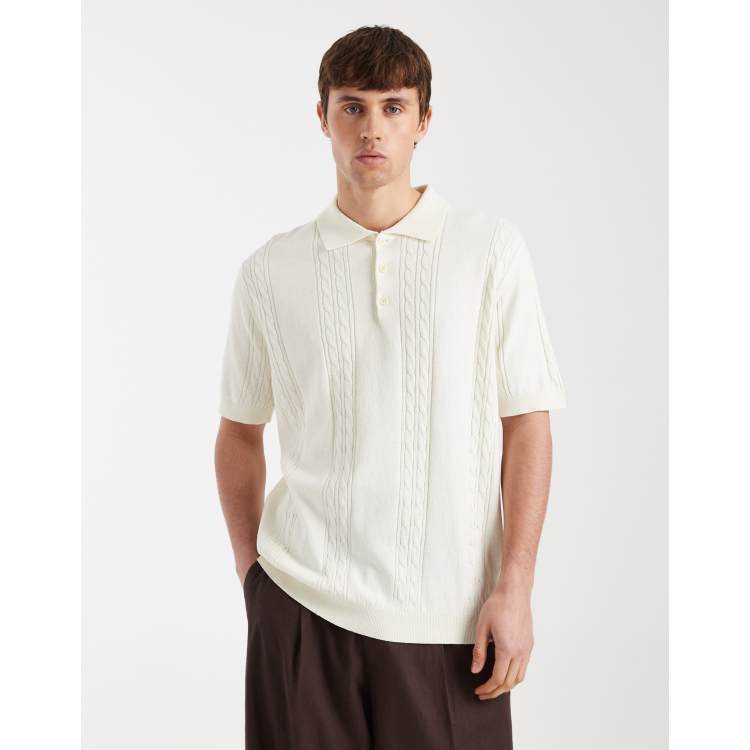Redefined Rebel Griffin knit polo top in beige | ASOS