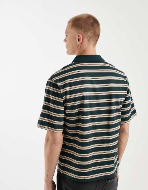 Redefined Rebel - Grøn oversized poloskjorte med striber og firkantet pasform, 5 af 5