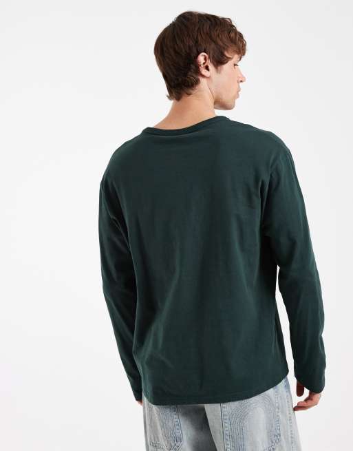 Redefined Rebel - Grøn oversized T-shirt med lange ærmer og broderet logo, 5 af 5