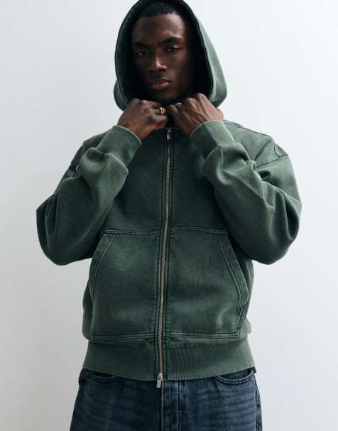 Redefined Rebel – Grön, tvättad huvtröja i oversized fit med dragkedja - view 1