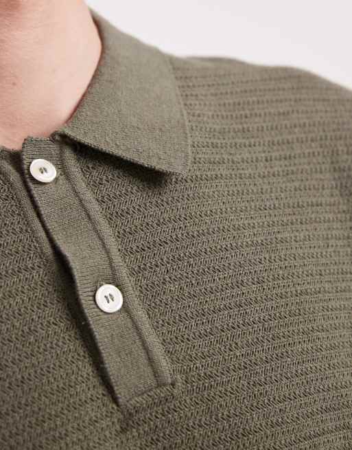 Redefined Rebel Izan boxy fit short sleeve knit polo in olive