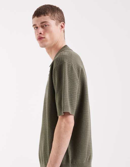 Redefined Rebel Izan boxy fit short sleeve knit polo in olive