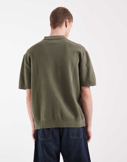 Redefined Rebel Izan boxy fit short sleeve knit polo in olive