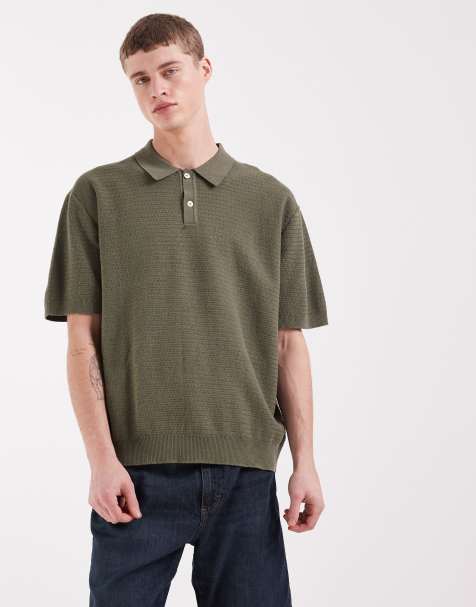 Redefined Rebel - Izan - Polo coupe carrée à manches courtes en maille - Vert olive - view 1