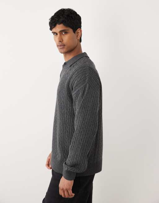 Redefined Rebel - Jared - Koksgrå oversized trøje i kabelstrik med åben krave, 3 af 5