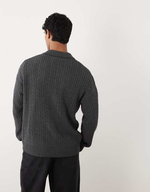 Redefined Rebel - Jared - Pull oversize en maille torsadée à col ouvert - Gris anthracite, 4 de 5