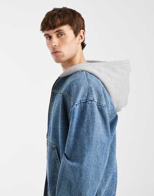 Redefined Rebel John oversized denim hooded jacket in mid blue, 4 of 5