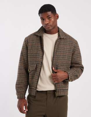 Kastige, wattierte Coachjacke in kariertem Braun-Brown Brown M