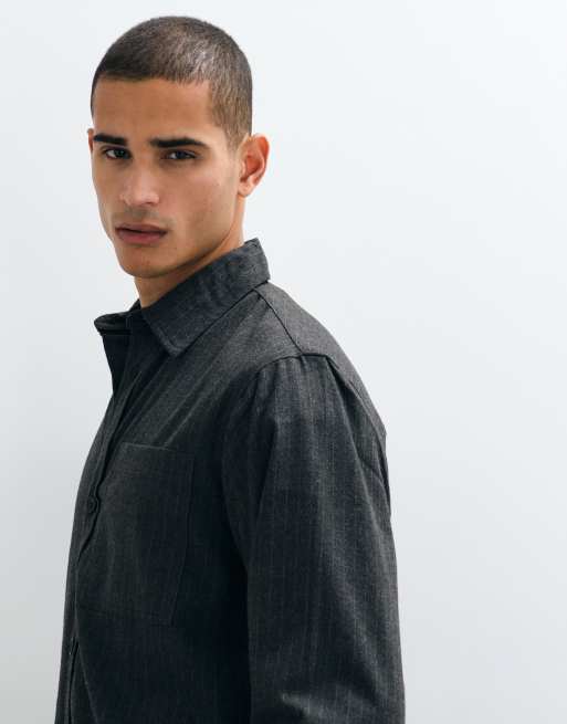 Redefined Rebel kastiges Oversize-Hemd mit Streifen in Grau, 5 von 5
