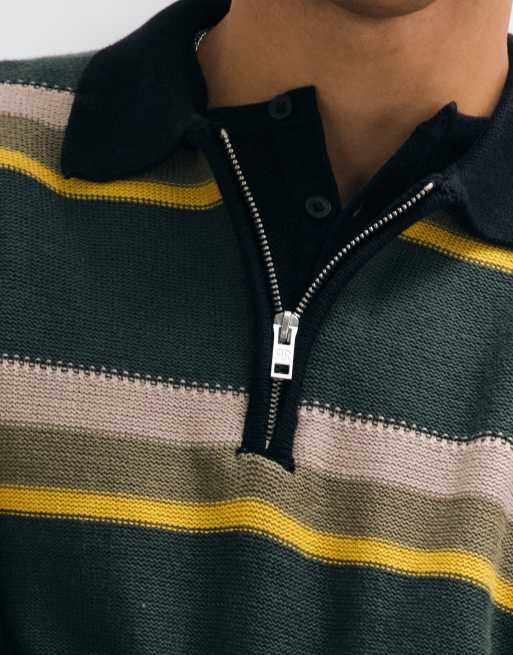 Redefined Rebel kelce randig stickad pikétröja i beige, 2 av 5