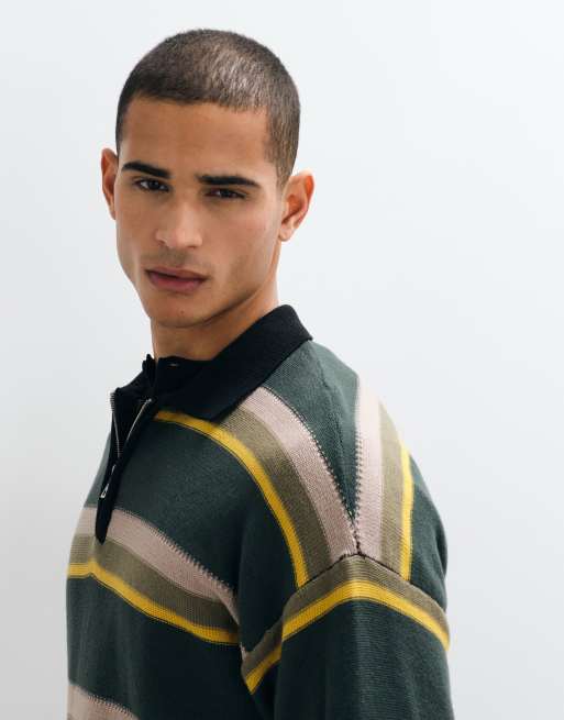 Redefined Rebel kelce stripe knit polo shirt in beige, 5 of 5
