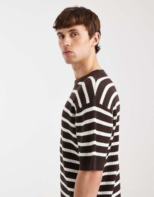 Redefined Rebel – Kevin – Brunrandig, stickad t-shirt, 4 av 5