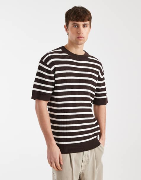 Redefined Rebel Kevin knit t-shirt in brown stripe - view 1