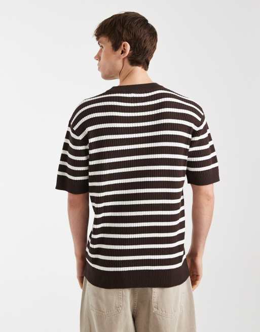 Redefined Rebel Kevin knit t-shirt in brown stripe, 3 of 5