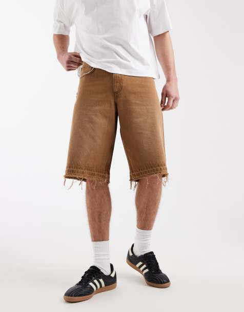 Redefined Rebel Kingston baggy fit distressed denim shorts in brown - view 1