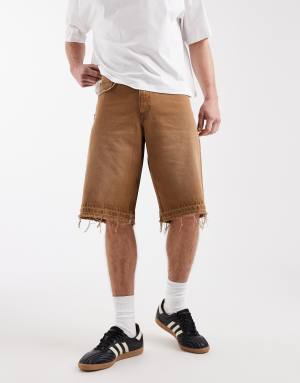 Redefined Rebel Kingston baggy fit distressed denim shorts in brown