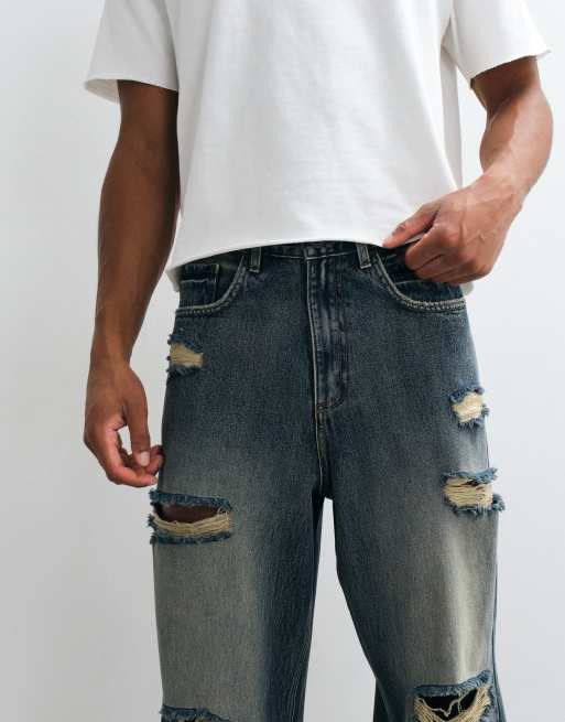 Redefined Rebel Kingston baggy jeans i dusty blue med slidt look, 3 af 5