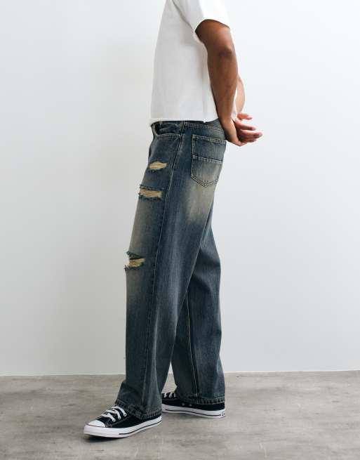 Redefined Rebel Kingston baggy jeans i dusty blue med slidt look, 4 af 5