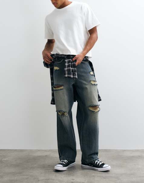 Redefined Rebel kingston distressed baggy jeans in dusty blue - view 1