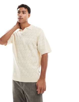 Redefined Rebel Redefined Rebel knitted polo top in cream-White