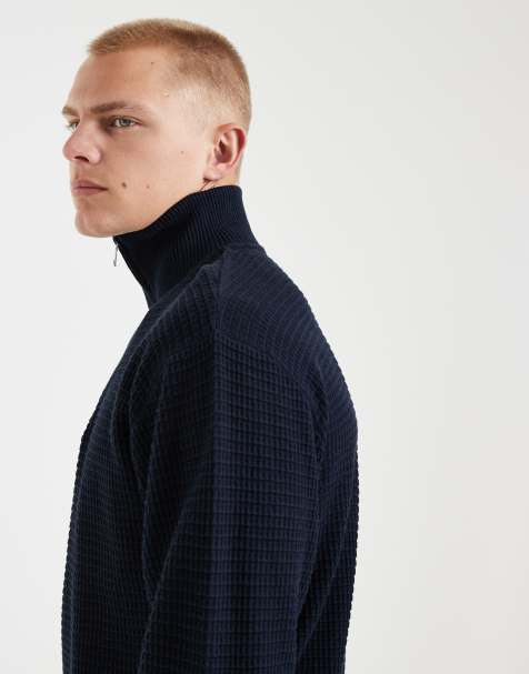 Redefined Rebel knitted quarter zip sweatshirt in navy  - view 1