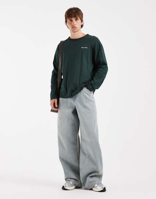 Redefined Rebel – Langärmliges Oversize-Shirt in Grün mit Logostickerei, 2 von 5
