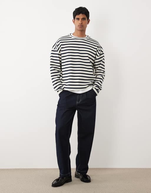 Redefined Rebel - Lewis - Marineblå oversized sweatshirt med striber, 2 af 5