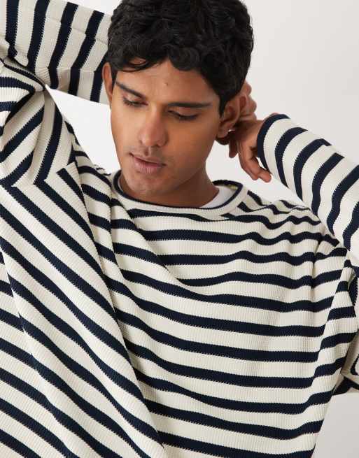 Redefined Rebel - Lewis - Oversized gestreept sweatshirt in marineblauw, 5 van 5
