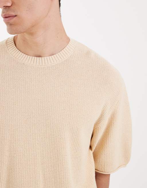 Redefined Rebel - Lonzo - T-shirt coupe carrée en maille à manches courtes - Beige, 5 de 5