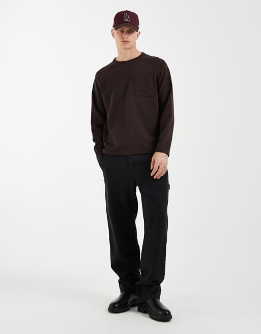 Redefined Rebel - Maglione girocollo oversize marrone con tasca, 2 di 5