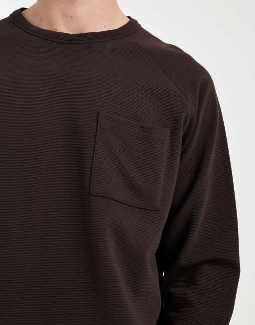 Redefined Rebel - Maglione girocollo oversize marrone con tasca, 5 di 5