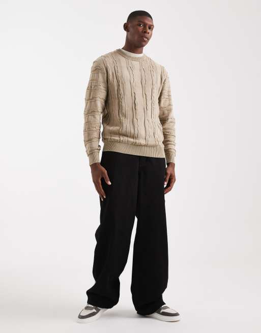 Redefined Rebel - Maglione lavorato a trecce squadrato marrone chiaro, 2 di 5