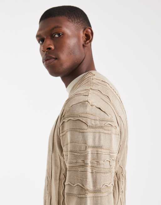 Redefined Rebel - Maglione lavorato a trecce squadrato marrone chiaro, 4 di 5