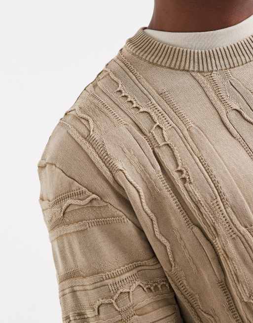 Redefined Rebel - Maglione lavorato a trecce squadrato marrone chiaro, 5 di 5