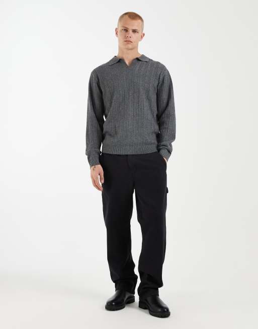 Redefined Rebel - Maglione lavorato antracite con scollo a V e colletto, 2 di 5
