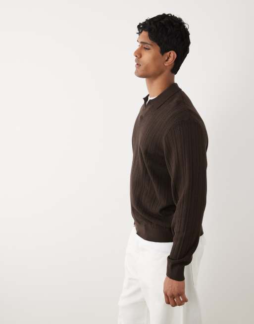 Redefined Rebel - Maglione oversize squadrato con scollo a V e colletto marrone, 5 di 5