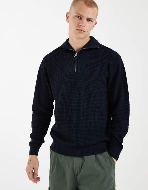 Redefined Rebel – Marinblå, stickad sweatshirt med kort dragkedja , 3 av 5
