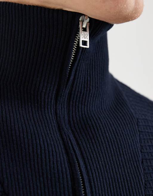 Redefined Rebel – Marinblå, stickad sweatshirt med kort dragkedja , 5 av 5