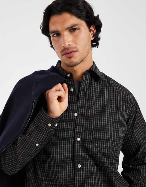 Redefined Rebel miguel boxy kariertes Langarmhemd in Schwarz, 5 von 5