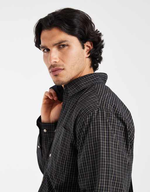 Redefined Rebel miguel camicia boxy a quadri a maniche lunghe nera, 2 di 5