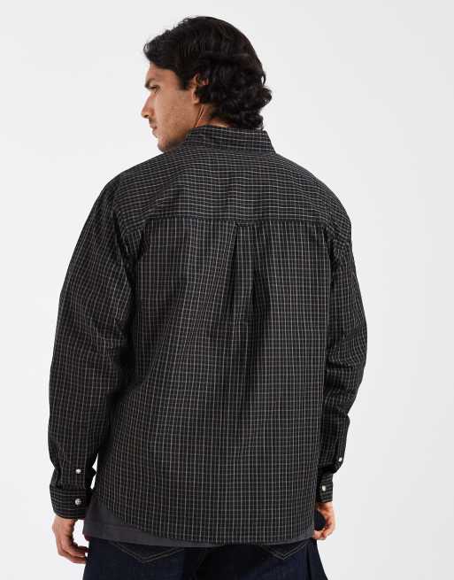 Redefined Rebel miguel camicia boxy a quadri a maniche lunghe nera, 4 di 5