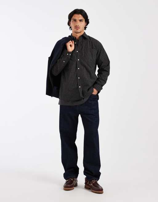 Redefined Rebel miguel camisa boxy a cuadros de manga larga en negro, 3 de 5