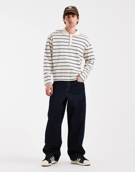 Redefined Rebel – Naturvit, randig rugbytröja i oversized fit och lång modell med krage, 2 av 5