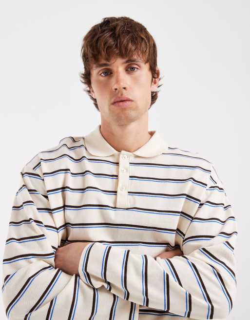 Redefined Rebel – Naturvit, randig rugbytröja i oversized fit och lång modell med krage, 3 av 5